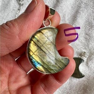 925 You Choose! Flash Labradorite LUNA Moon Necklace Pendant